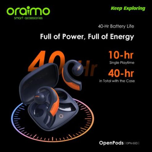 Oraimo OpenPods 40Hr Long Playtime IPX5 Open-ear True Wirele