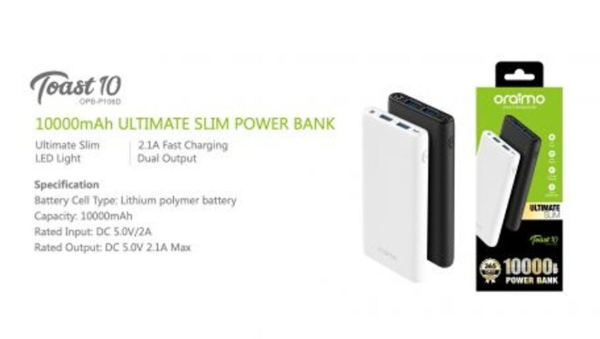 Oraimo Toast 10 | OPB-P106D | 10,000mAh Ultimate Slim Fast C